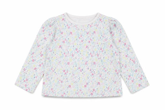 Front view of TU girls’ green floral basic t-shirt, size 9-12, months