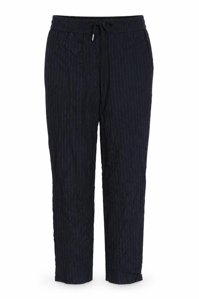 Front view of H&M women’s black striped trousers, size UK 8, 26-inch leg