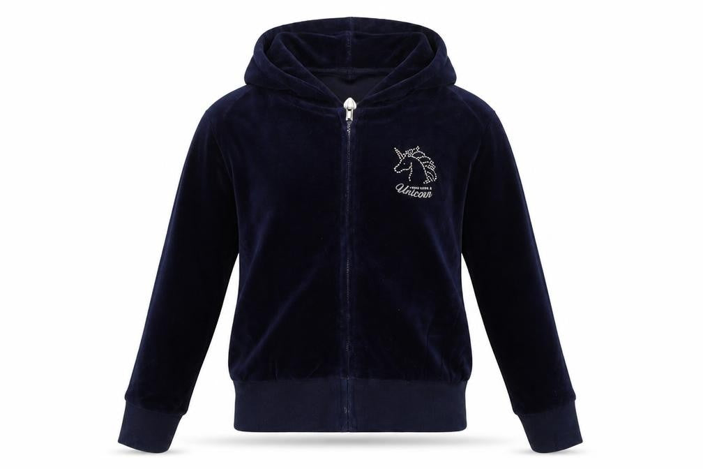 Front view of H&M girls’ blue full zip jumper, size 11-12, years
