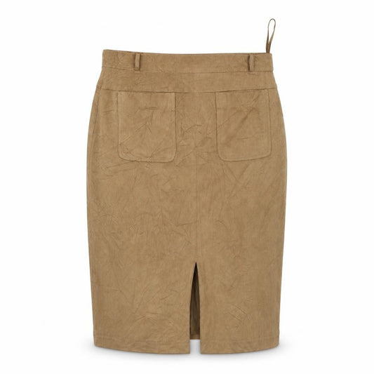 Front view of Monsoon women’s beige flare skirt, size UK 14