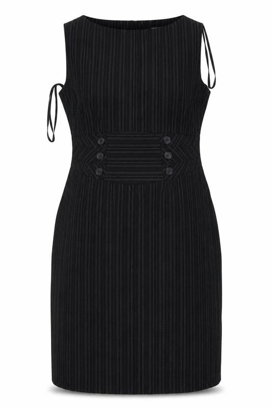 Front view of South women’s black striped a-line, size UK 12