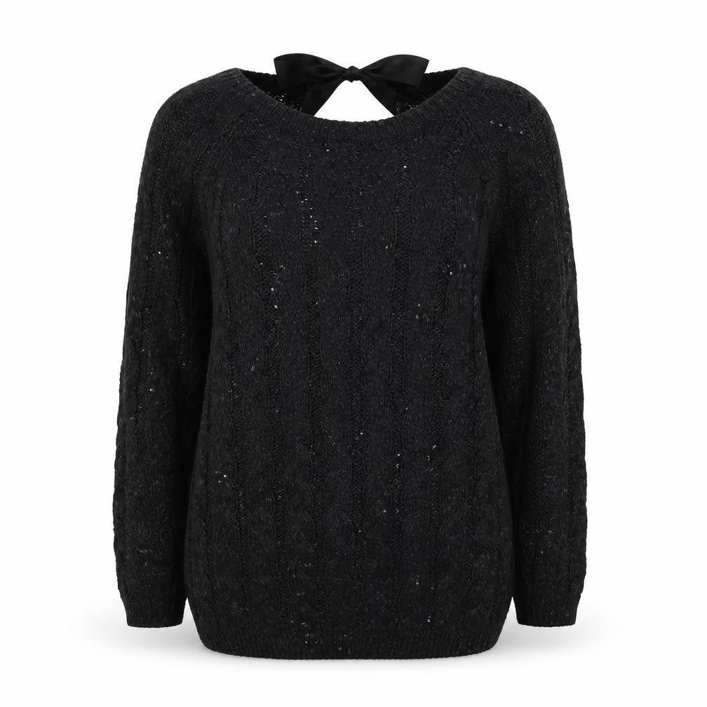 Front view of Vouley Vous women’s black jumper, size M, - sparkle detail