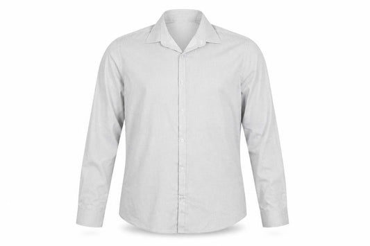 Front view of Cedarwood State men’s grey dress shirt, size 14.5