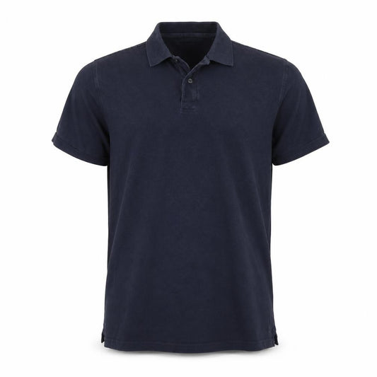 Front view of Easy men’s blue polo, size M