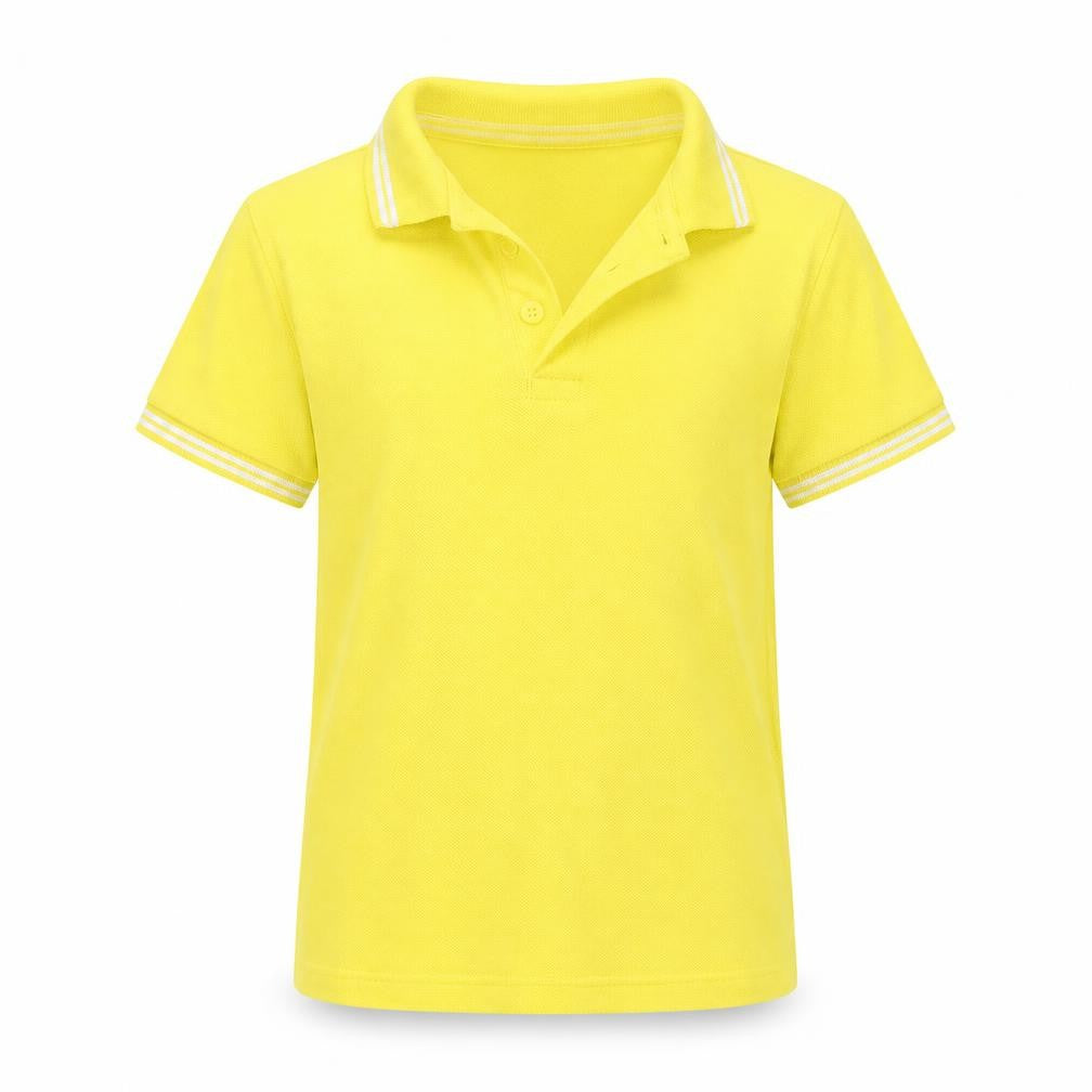 Front view of Mini Club boys’ yellow basic polo, size 5-6, years