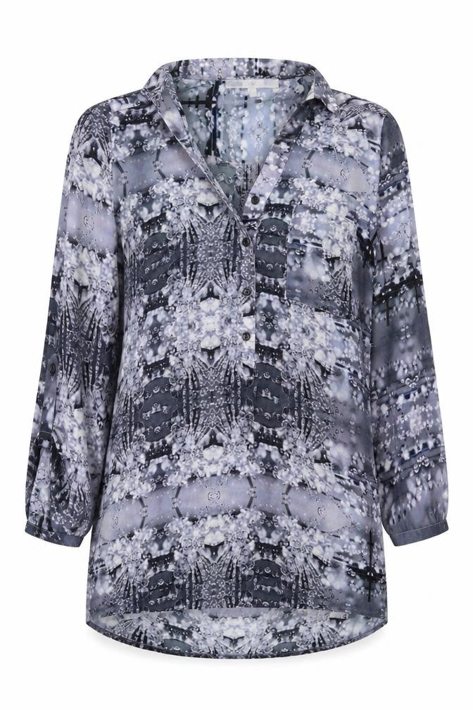 Front view of Next women’s black geometric basic blouse, size UK 10