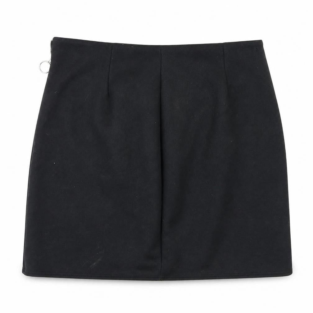 Front view of Love Yours women’s black mini skirt, size UK 8