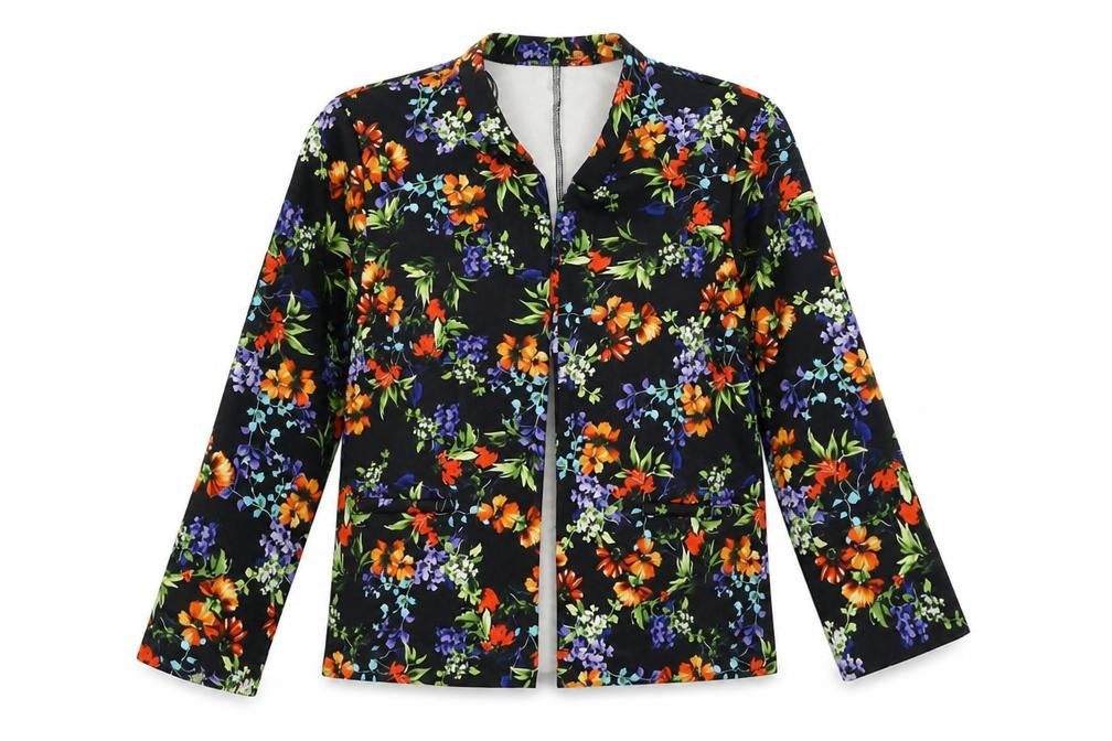 Front view of Papaya women’s black floral basic blouse, size UK 12
