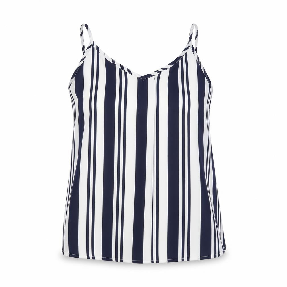 Front view of Divided women’s blue striped camisole blouse, size UK 10