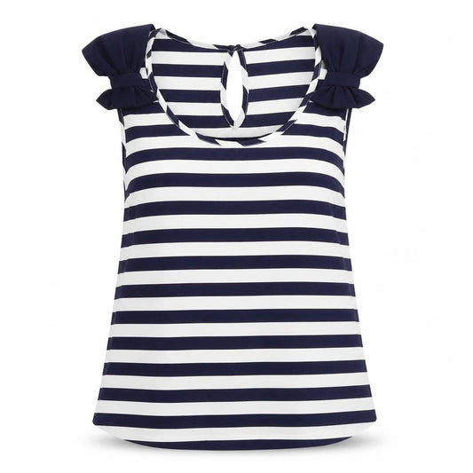 Front view of Atmosphere women’s blue striped basic tank, size UK 14