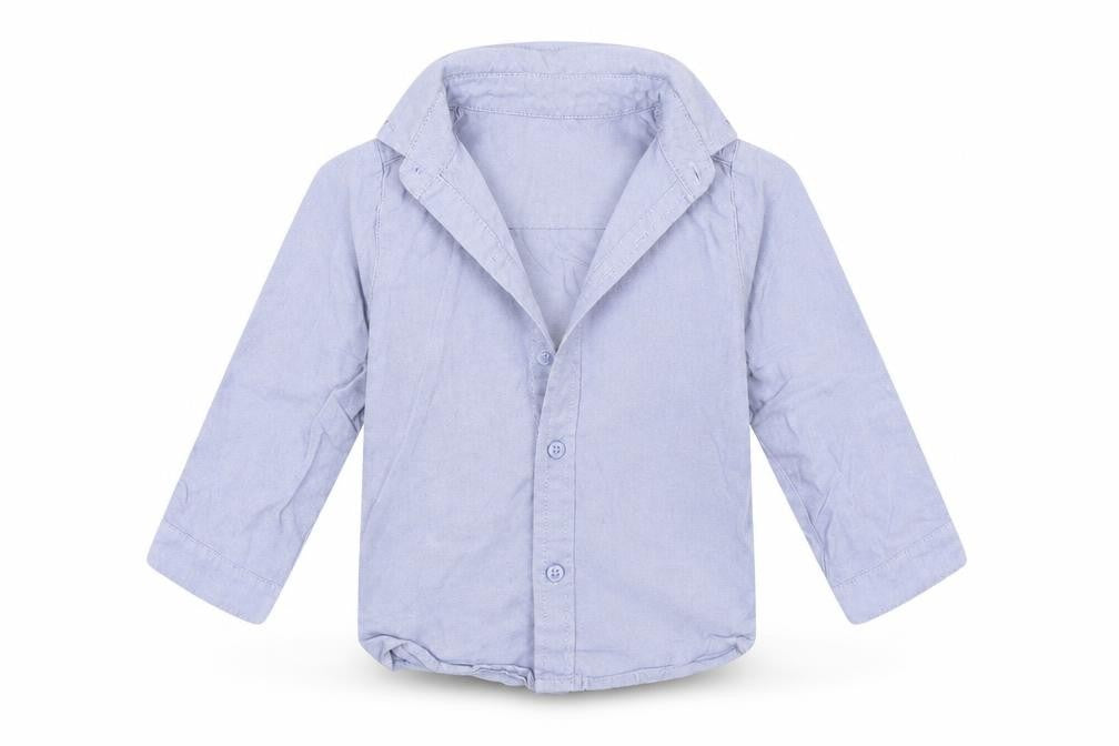 Front view of Primark boys’ blue basic dress shirt, size 2-3, years