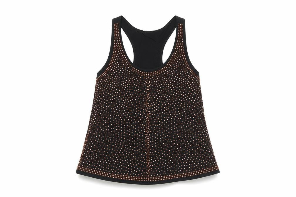 Front view of Striking women’s black basic t-shirt, size M