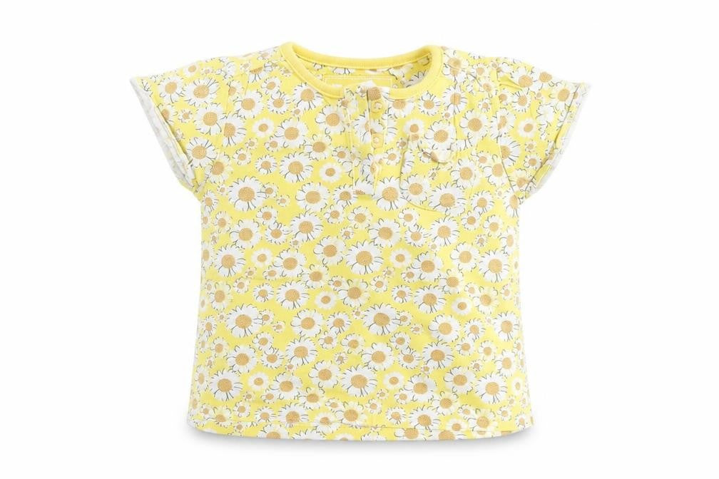 Front view of Tu Baby Yellow Floral Basic T-Shirt, size 6-9, Months