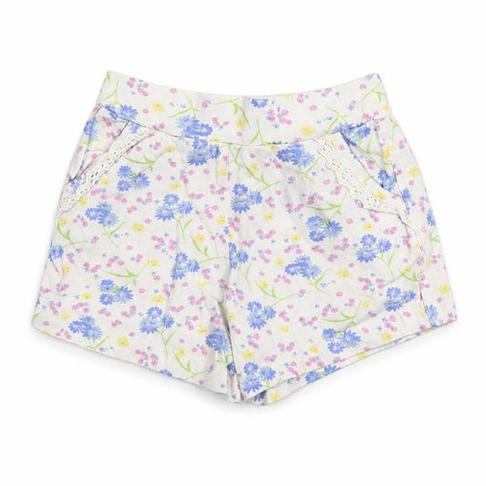 Front view of Mothercare Baby White Floral Cropped Trousers, size 6-9, Months