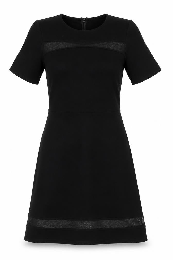 Front view of Samantha Fairs women’s black shift, size UK 6