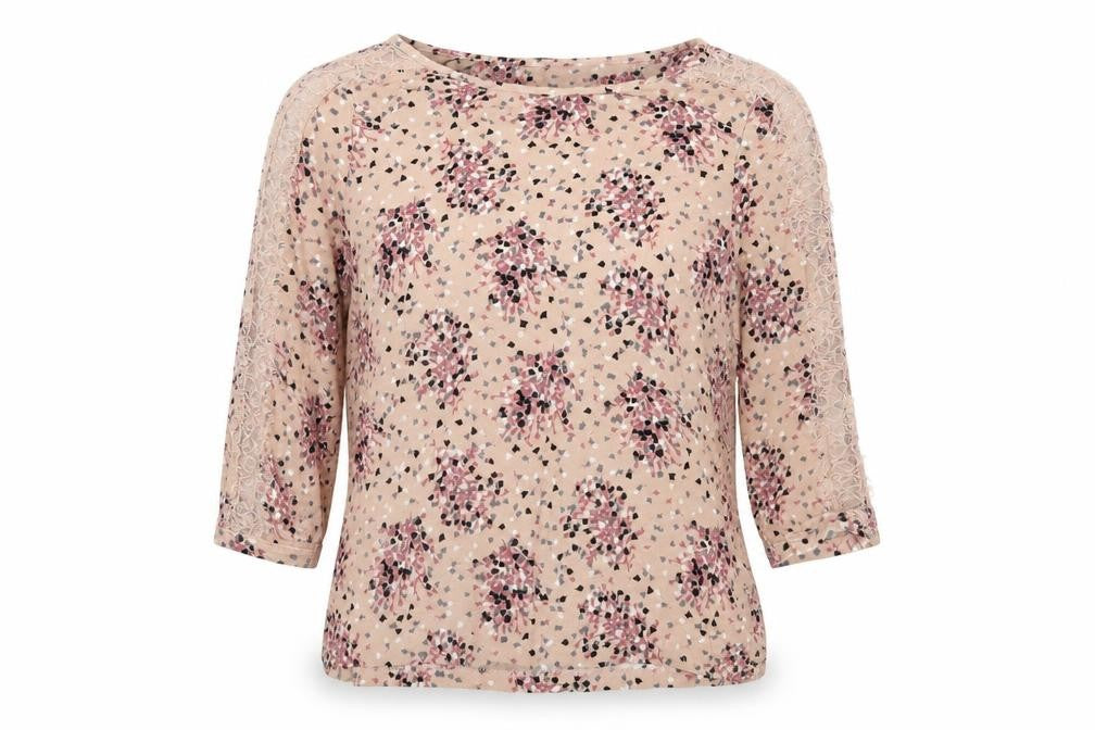 Front view of Marks & Spencer women’s pink floral basic blouse, size UK 12