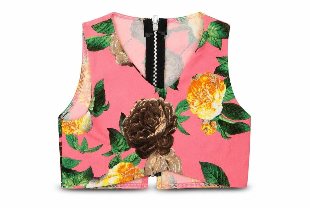 dolls Womens Pink Floral  Cropped Tank Size M