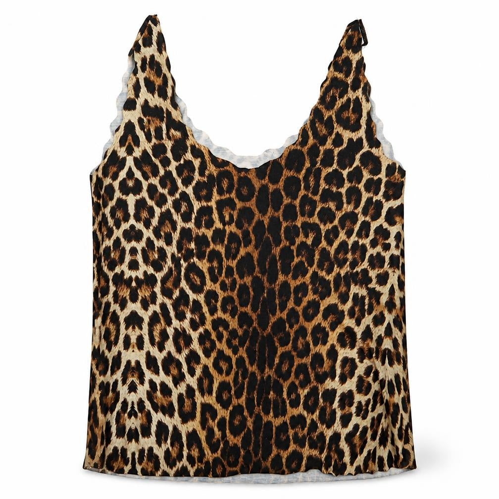 Front view of Boohoo women’s black animal print basic tank, size S