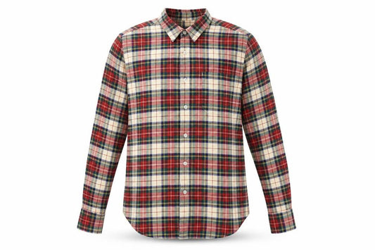 Front view of Topman men’s red plaid button-up, size M