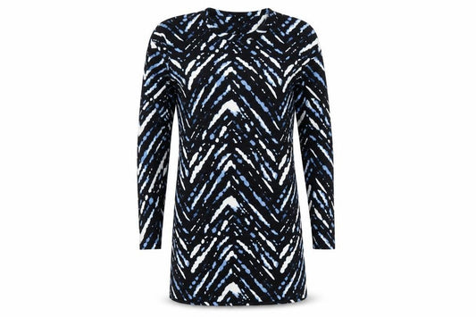 Front view of F&F women’s blue striped knit jumper dress, size UK 10