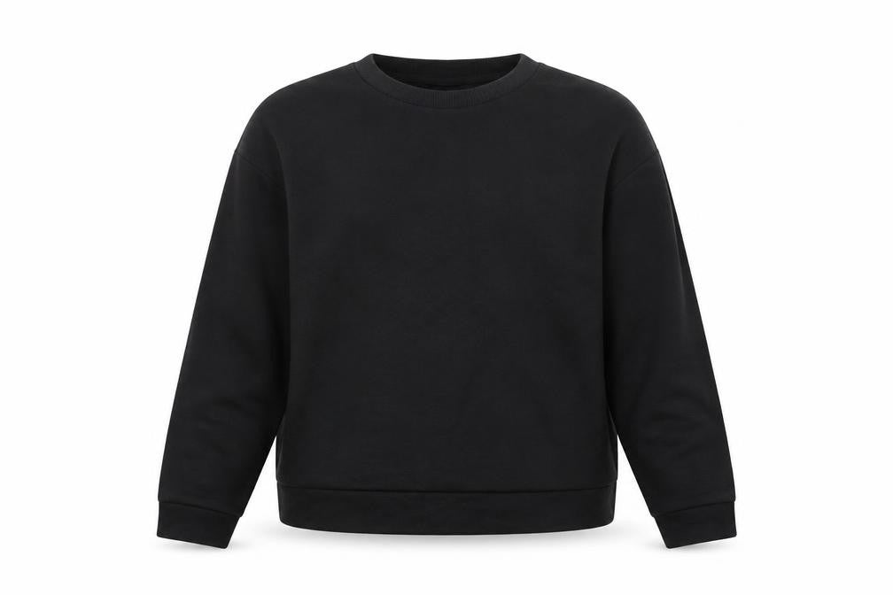 Front view of ASOS women’s black jacquard pullover sweatshirt, size UK 6