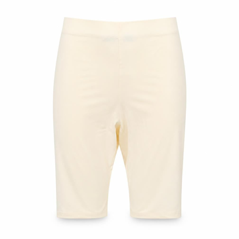 Front view of PRETTYLITTLETHING women’s ivory jersey compression shorts, size UK 8