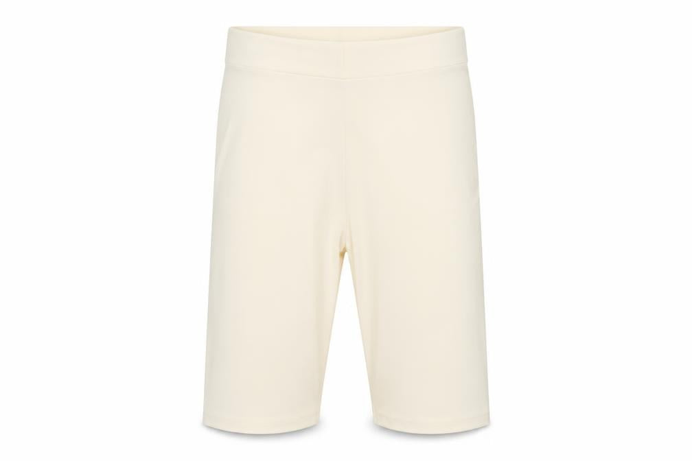 Front view of PRETTYLITTLETHING women’s ivory jersey compression shorts, size UK 6