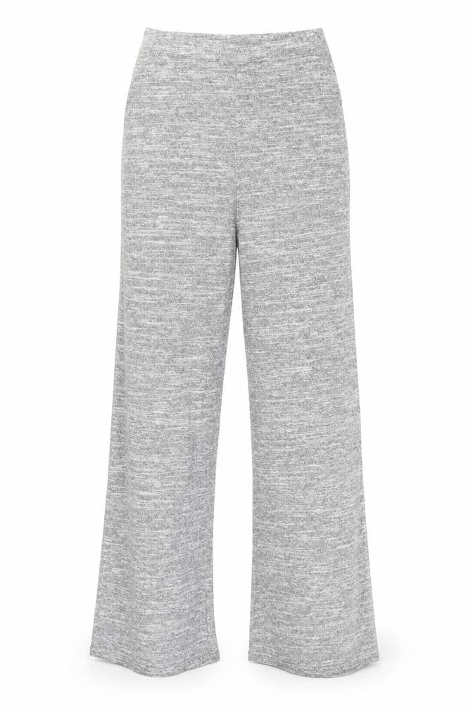 Front view of PRETTYLITTLETHING women’s grey knit trousers, size UK 4, 27-inch leg
