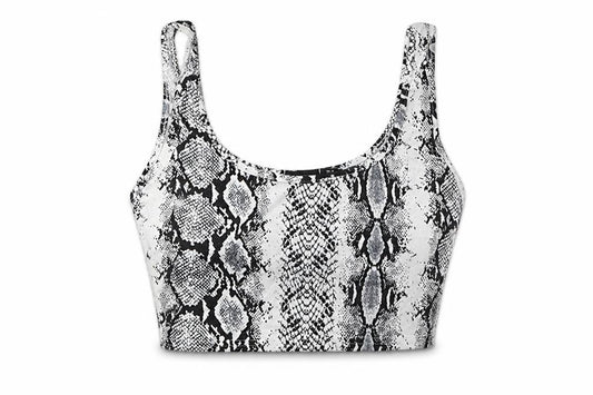 Front view of PRETTYLITTLETHING women’s grey animal print cropped tank, size UK 8
