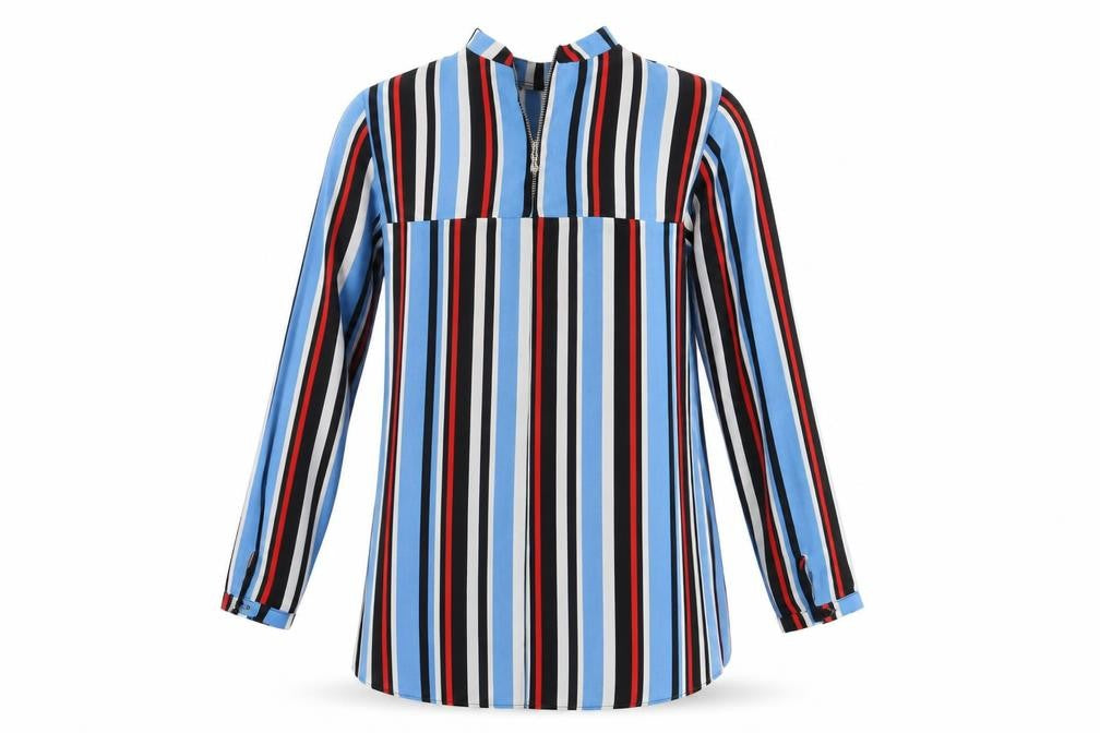 Front view of Atmosphere women’s multicoloured striped basic blouse, size UK 6