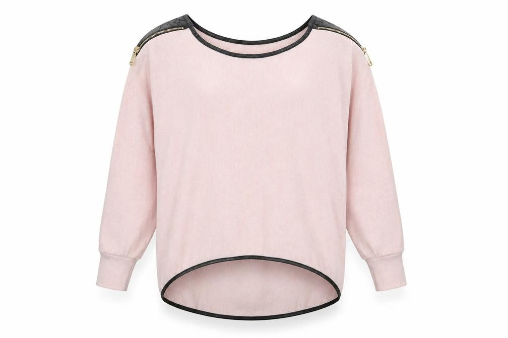 Front view of women’s pink pullover sweatshirt one size