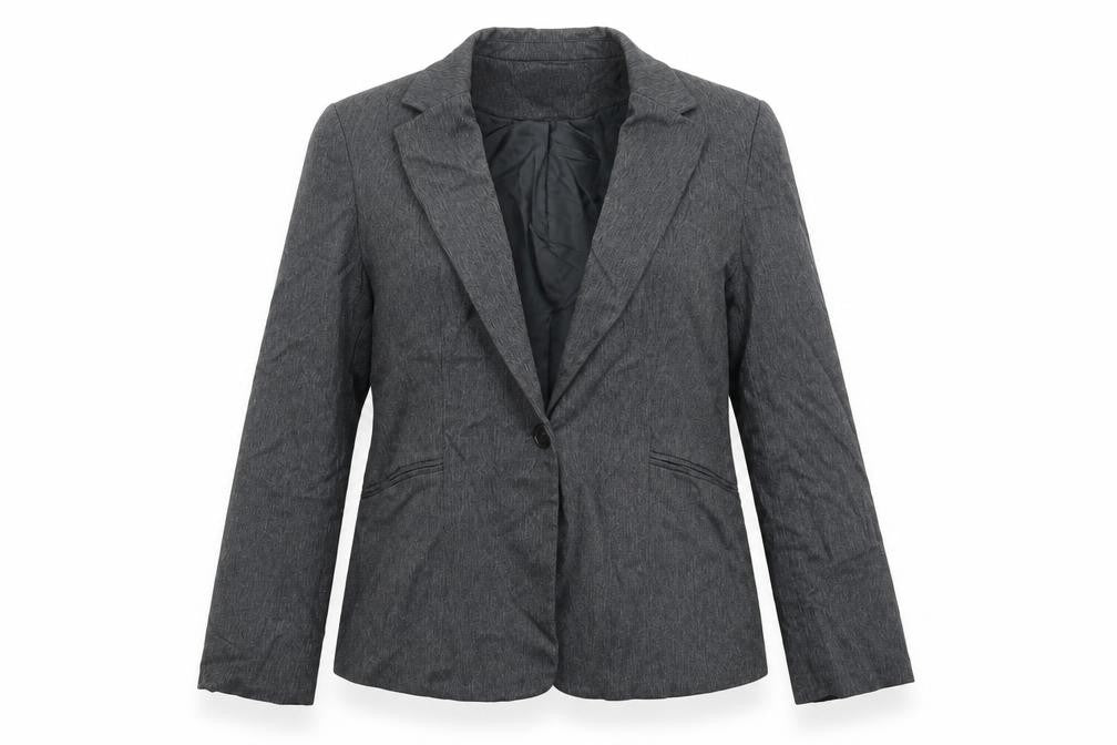 Front view of Papaya women’s grey striped jacket suit jacket, size UK 16