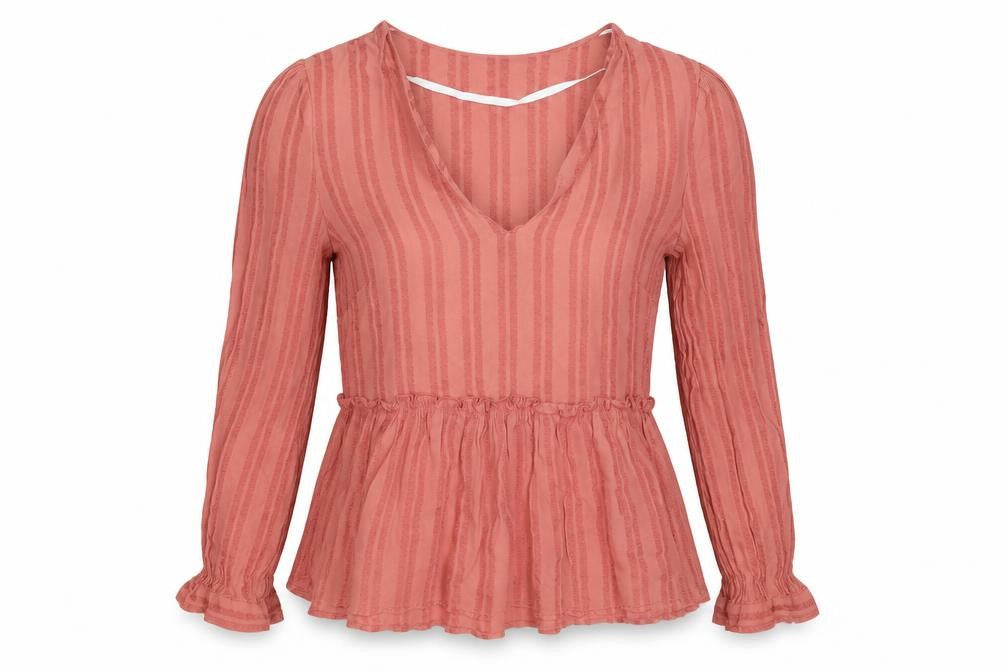 Front view of Primark women’s pink striped basic blouse, size UK 10