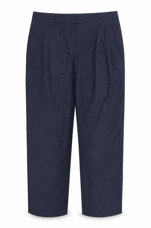 Front view of Next women’s blue dress pants trousers, size UK 14, 23-inch leg