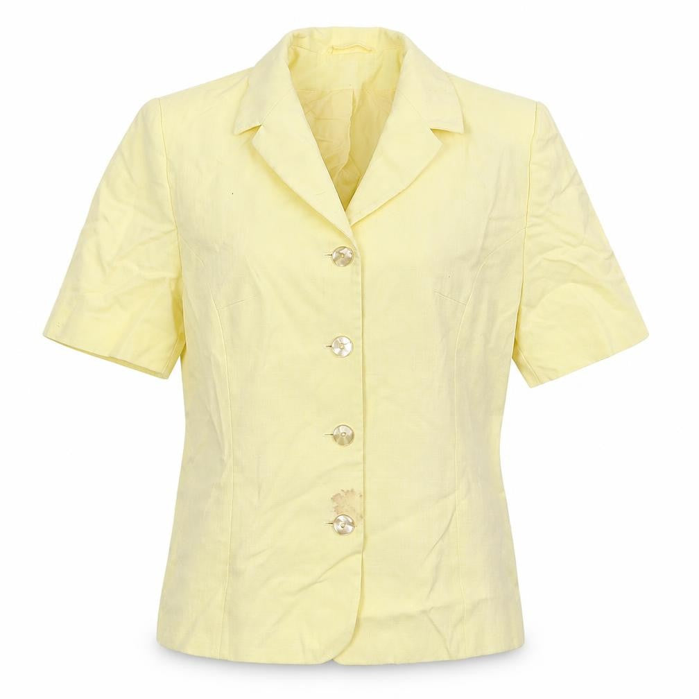 Front view of C&A women’s yellow jacket blazer, size UK 12