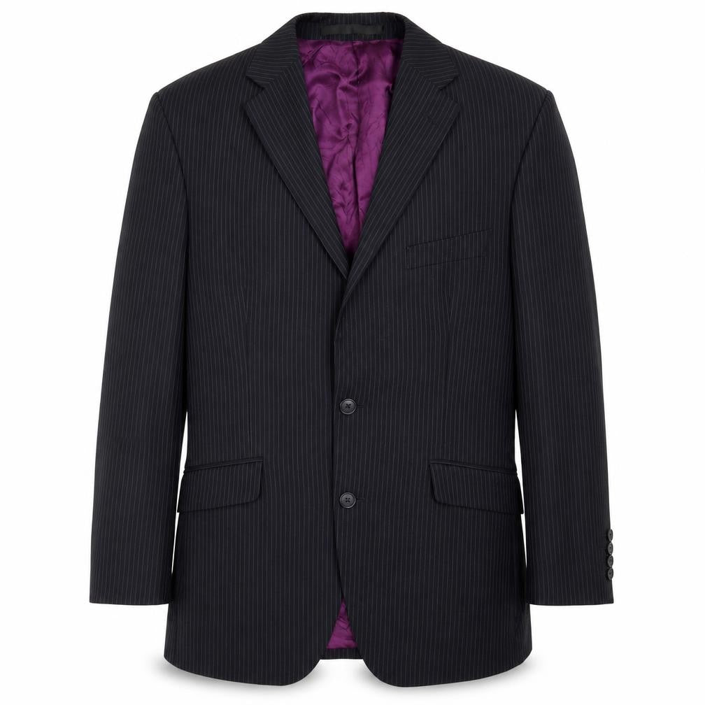 Front view of Marks & Spencer men’s blue striped jacket suit jacket, size 38