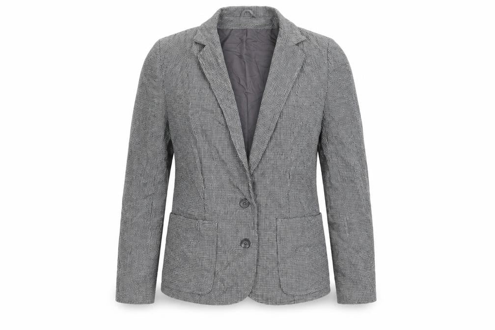 Front view of Preworn women’s grey houndstooth jacket blazer, size UK 12