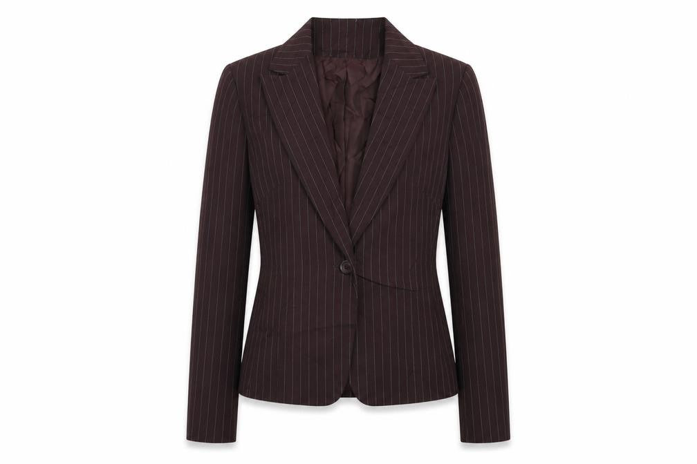 Front view of George women’s grey striped jacket suit jacket, size UK 10