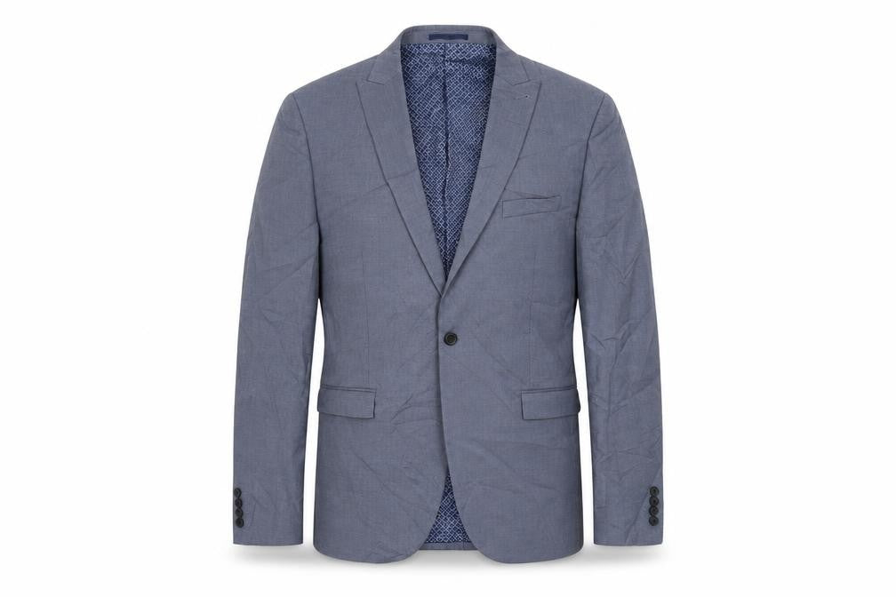 Front view of Karl Jackson men’s blue jacket suit jacket, size 44
