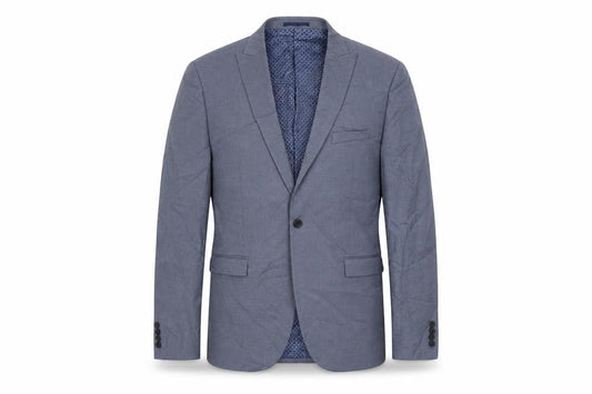 Front view of Karl Jackson men’s blue jacket suit jacket, size 44