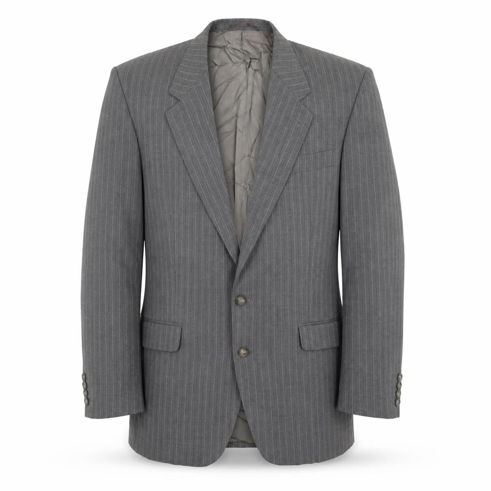 Front view of Mr Harry men’s grey striped jacket suit jacket, size 40