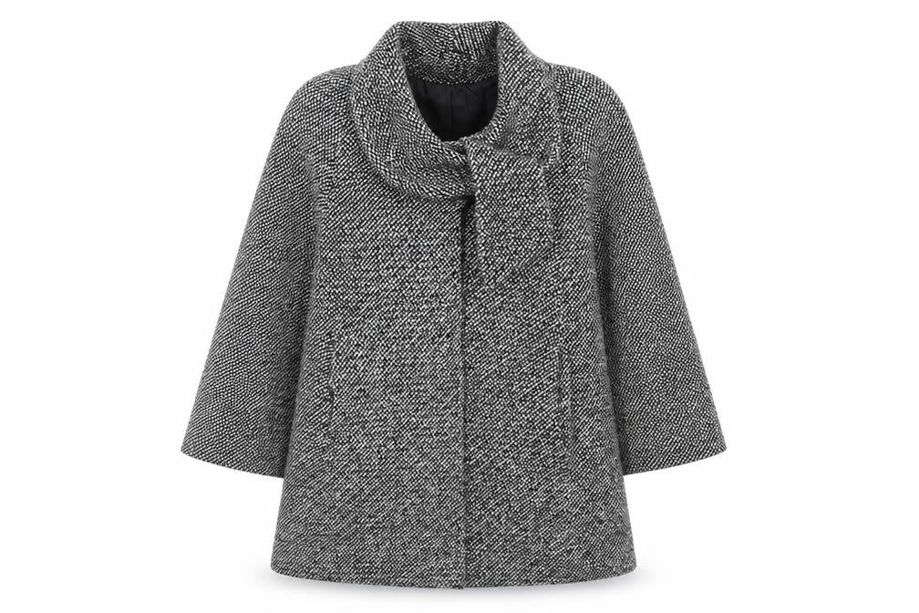 Front view of GET women’s grey overcoat coat, size UK 14