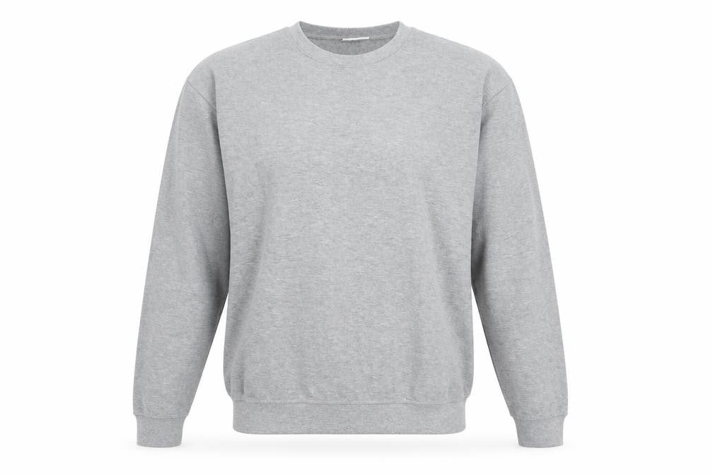 Front view of CS men’s grey pullover sweatshirt, size M