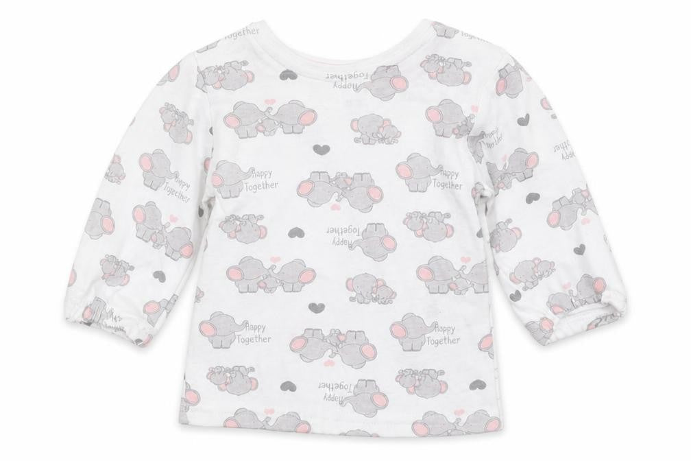 Front view of Ergee girls’ white basic t-shirt, size 0-3, months - elephant print