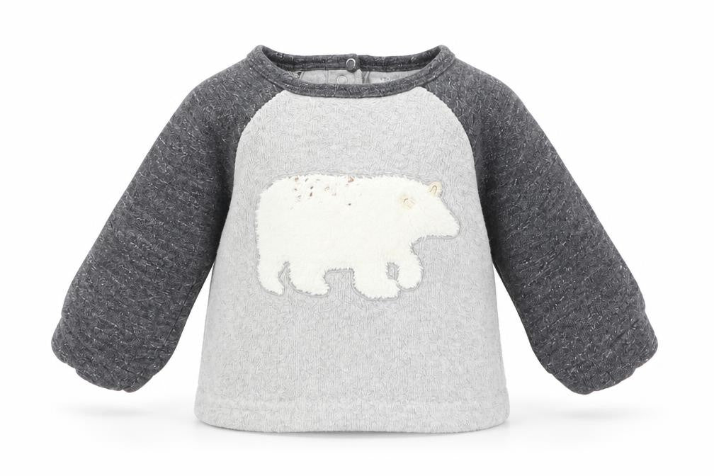 Front view of Next boys’ grey animal print jumper, size 0-3, months