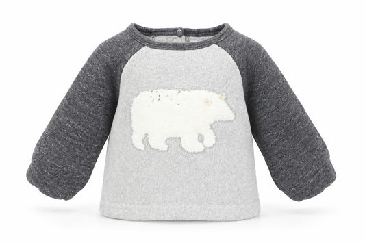 Front view of Next boys’ grey animal print jumper, size 0-3, months