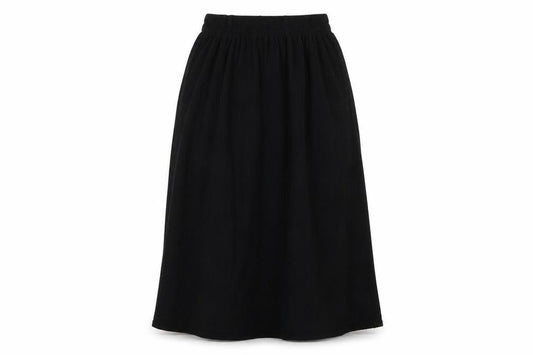 Front view of Owlana women’s black striped flare skirt, size S