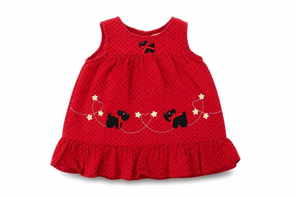 Cutey Couture Girls Red Polka Dot Corduroy Tank Dress  Size 6-9 Months