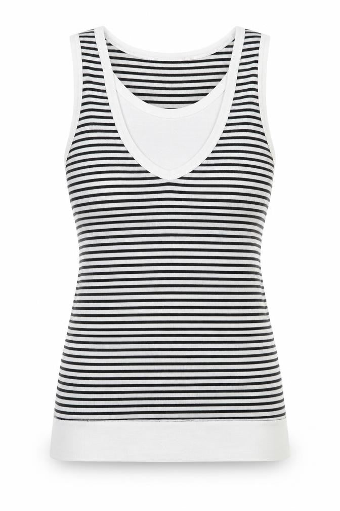 Front view of Bunny women’s white striped basic tank, size UK 8