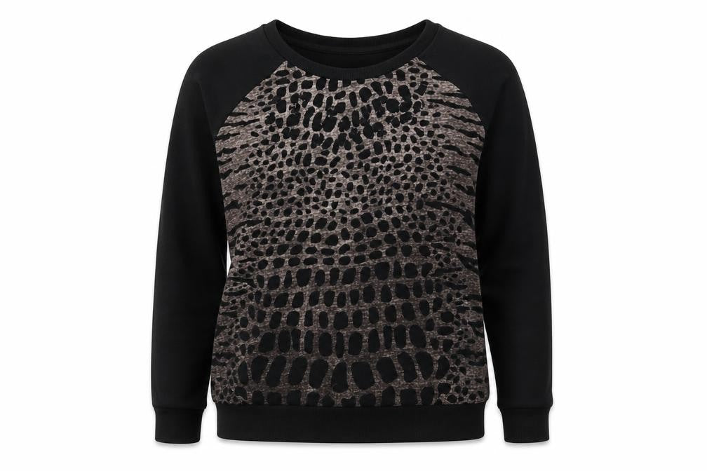Front view of Peacocks women’s black pullover sweatshirt, size S